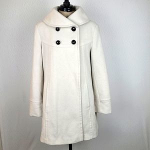 Larry Levine wool size 8 white overcoat vintage double breasted long collar